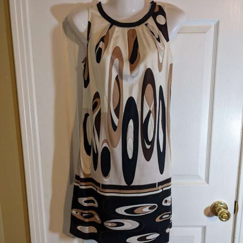 itw by Claude Brown Vintage Sleeveless Dress w/Geometric Circles - size 2